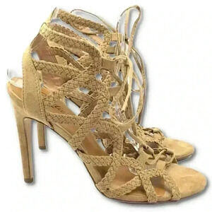 Candies Womens CaneBulatan heels size 8.5 tan faux suede stilettos vegan Y2k